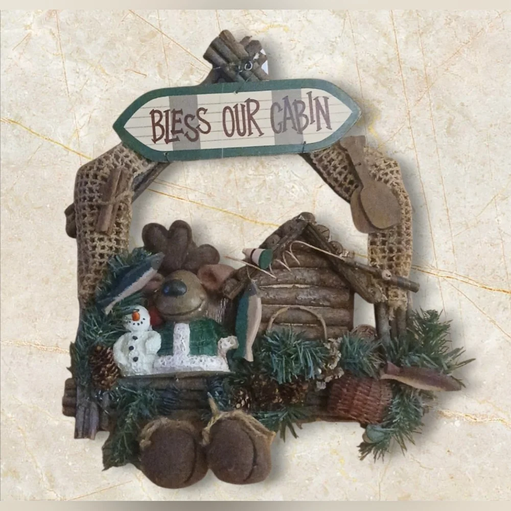 Rustic Cabin Wreath with Reindeer And Snowman